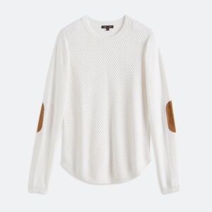 Lety & Me White Sweater with Brown Elbow Patches